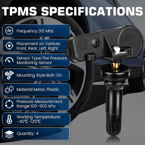 4pcs مستشعر TPMS لمستشعر ضغط الإطارات Chevrolet 315 ميجا هرتز لـ Chevy Silverado لـ GMC Sierra Yukon for Cadillac Tyre Monitoring Sensor Snap-in 13540600،15254101،1592396،43130-85z00 in Kuwait