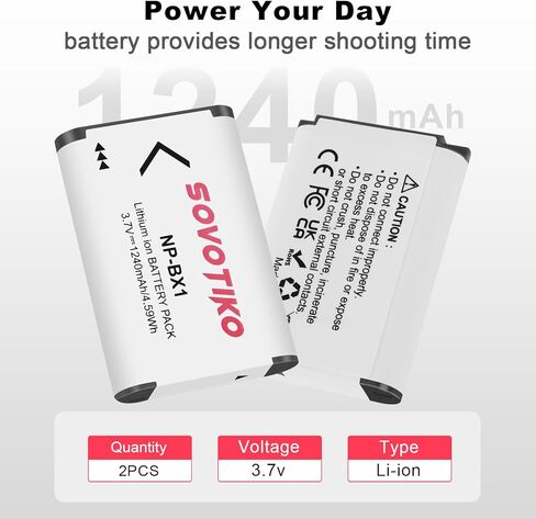 2 حزمة بطارية NP-BX1 وشاحن LCD مزدوج الفتحة، بطارية إعادة شحن لسوني ZV-1، ZV-1 II، Cyber-Shot DSC-HX80/90V/95/99، RX1، RX1R II، RX100 (II/III/IV/V/VA/VI/VII)، الكاميرات in Kuwait