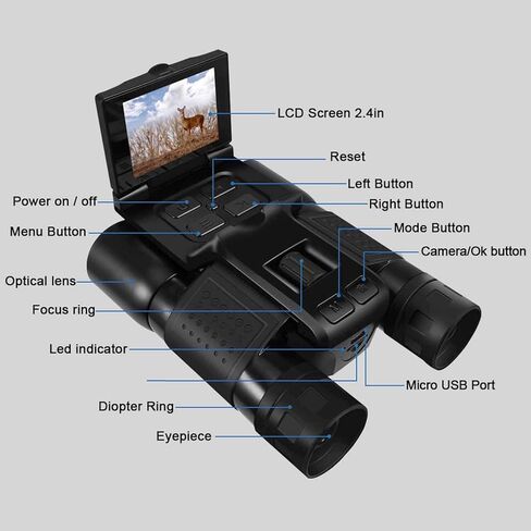 Luocute 12x32 مناظير رقمية مع كاميرا، 48MP 2.5K UHD 2.4 بوصة شاشة ملونة 8X تقريب رقمي من النوع C مسجل صور فيديو، لمشاهدة الطيور ومراقبة الحياة البرية والسفر in Kuwait