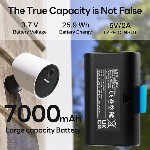 MULS قطعتان بديلتان لكاميرا الأمان اللاسلكية الخارجية SimpliSafe SSCAM-BAT11 SCM301 CMOB1 CM0B1 كاميرات وجرس باب فيديو 7000 مللي أمبير في الساعة حزمة بطارية مطورة مع كابل شحن من النوع C يدوم طويلاً in Kuwait