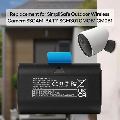 MULS قطعتان بديلتان لكاميرا الأمان اللاسلكية الخارجية SimpliSafe SSCAM-BAT11 SCM301 CMOB1 CM0B1 كاميرات وجرس باب فيديو 7000 مللي أمبير في الساعة حزمة بطارية مطورة مع كابل شحن من النوع C يدوم طويلاً in Kuwait