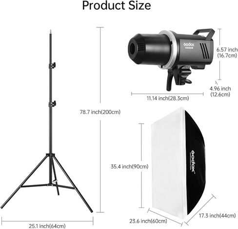 طقم فلاش استوديو Godox MS300V من قطعتين للتصوير الفوتوغرافي، فلاش إضاءة ستروب احترافي بقدرة 600 وات مع مشغل، حامل ثلاثي القوائم، صناديق سوفت بوكس، حقيبة حمل، مظلة لالتقاط الصور الشخصية للمنتج in Kuwait