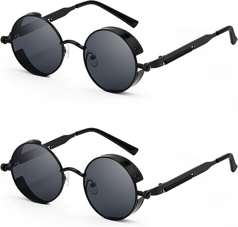 Weewooday 4 Pieces Retro Round Steampunk Sunglasses Vintage Hippie Style Circle Lens Metal Frame Eyewear for Men Women in Saudi Arabia