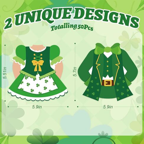 50Pcs St. Patrick's Day DIY Cutouts, March Leprechaun Suit and Dress Paper Cutting Green Irish Bulletin Board Decor with DIY Photo Space for Classroom Party Wall Decor in Saudi Arabia