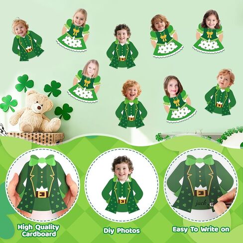 50Pcs St. Patrick's Day DIY Cutouts, March Leprechaun Suit and Dress Paper Cutting Green Irish Bulletin Board Decor with DIY Photo Space for Classroom Party Wall Decor in Saudi Arabia