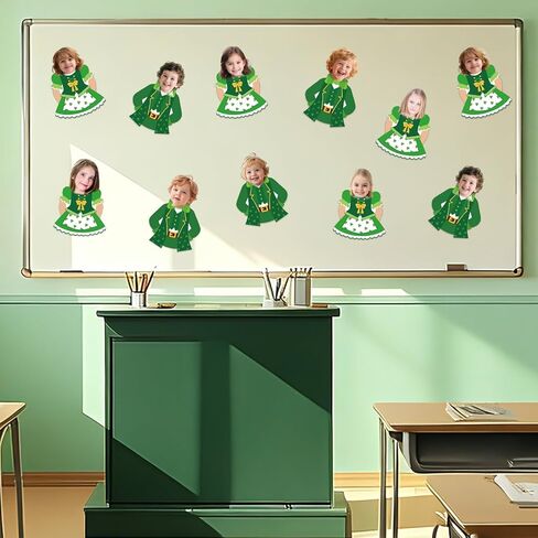 50Pcs St. Patrick's Day DIY Cutouts, March Leprechaun Suit and Dress Paper Cutting Green Irish Bulletin Board Decor with DIY Photo Space for Classroom Party Wall Decor in Saudi Arabia