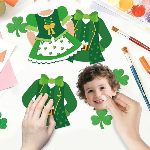 50Pcs St. Patrick's Day DIY Cutouts, March Leprechaun Suit and Dress Paper Cutting Green Irish Bulletin Board Decor with DIY Photo Space for Classroom Party Wall Decor in Saudi Arabia