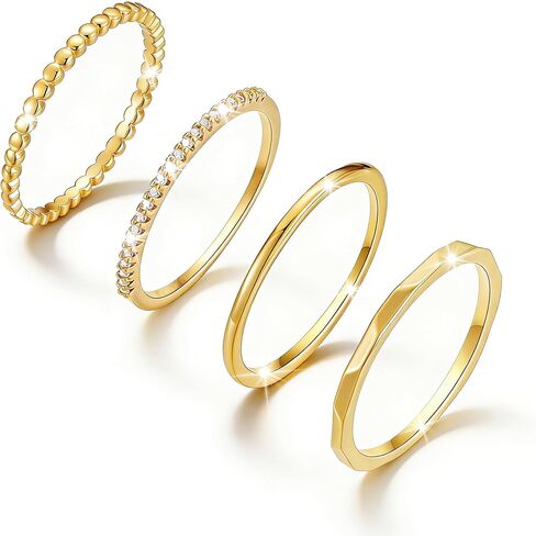 Gold Silver Stackable Rings for Women Non Tarnish 1.3mm Thin Silver Rings Set 14K Gold Plated Dainty Trendy Cubic Zirconia Band Stacking Thumb Ring Jewelry Gifts Size 5-10 in Saudi Arabia