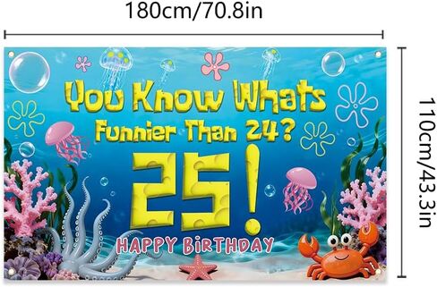 Blue Sponge Ocean 25th Birthday Party Decorations Backdrop You Know What's Funnier Than 24? 25 Cheers to 25 Years Banner Underwater Themed Wall Hanging for Photo Background Party Supplies in Saudi Arabia