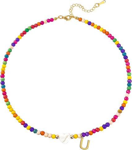 Colorful Beaded Initial Necklaces for Women Girls Gifts, Gold Plated Letter Choker Necklace for Mother's Day Gift from Daughter Son in Saudi Arabia