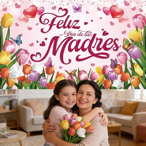 لافتة Feliz Dia de las Madres مقاس 72 × 44 بوصة خلفية كبيرة لعيد الأم السعيدة لتزيين حفلات Dia de las Madres in Kuwait