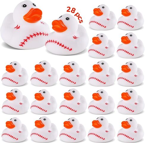 SCIONE 28 Pcs Baseball Rubber Ducks Bulk - 2 Inch Sports Theme Duckie Toys for Bath and Pool - Small Duck Figurines for Kids Birthday Party Favors, Classroom Rewards, Goodie Bag Fillers and Carnival in Kuwait