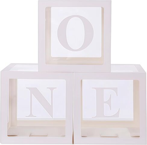 3 Pcs Birthday Decorations, Balloon Boxes Baby Party Decor, Clear Blocks with ONE Letters for Photoshoot Props/Cake Smash Backdrop in Saudi Arabia