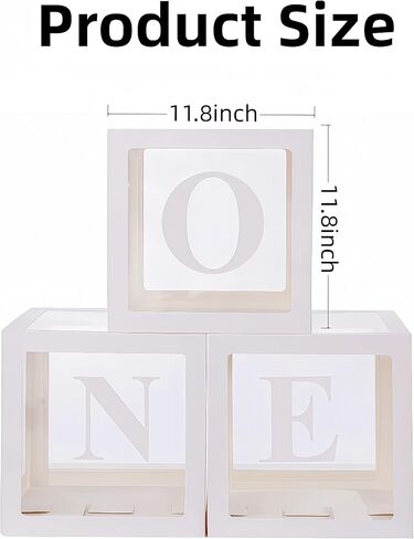 3 Pcs Birthday Decorations, Balloon Boxes Baby Party Decor, Clear Blocks with ONE Letters for Photoshoot Props/Cake Smash Backdrop in Saudi Arabia