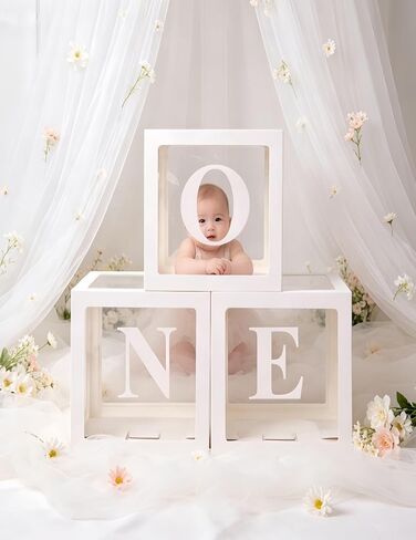 3 Pcs Birthday Decorations, Balloon Boxes Baby Party Decor, Clear Blocks with ONE Letters for Photoshoot Props/Cake Smash Backdrop in Saudi Arabia