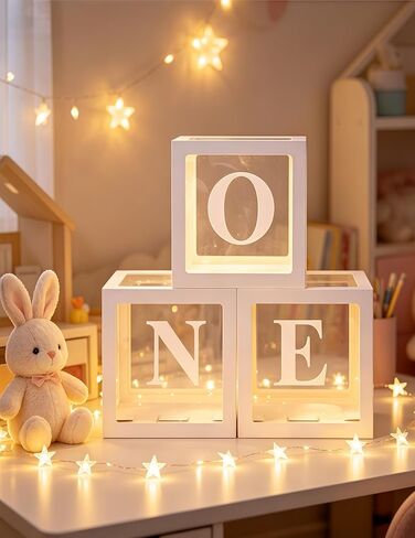 3 Pcs Birthday Decorations, Balloon Boxes Baby Party Decor, Clear Blocks with ONE Letters for Photoshoot Props/Cake Smash Backdrop in Saudi Arabia
