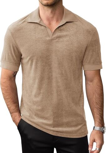 Mens Terry Polo قمصان جوني طوق غير رسمي الصيف القصيرة القصيرة القصيرة الزر (S-XXL) in Saudi Arabia