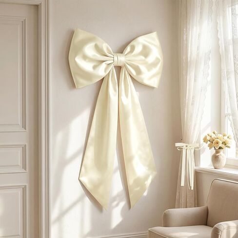 13Pcs Large Pink Pearl Silk Satin & Tulle Bow Coquette Decor,17x55 Inch Giant Bow with 12 Small Satin Bows, DIY Photo Backdrop Wall Hanging Decor for Wedding Bridal Baby Shower Birthday Girl Room in Saudi Arabia