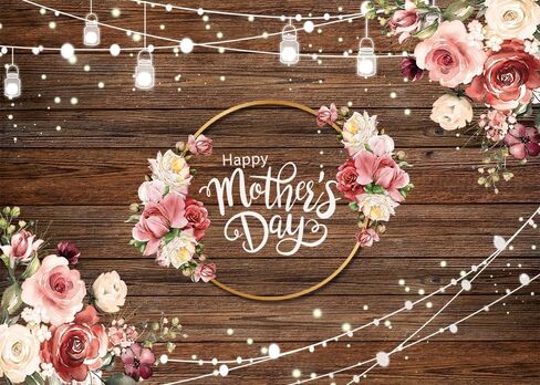 7x5ft Mother's Day Backdrop Mother's Day Brown Wooden Plank Backdrop Mother's Day Floral Photography Background Mother's Day Party Backdrop in Saudi Arabia