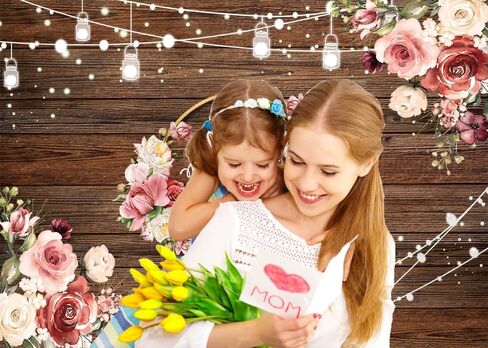 7x5ft Mother's Day Backdrop Mother's Day Brown Wooden Plank Backdrop Mother's Day Floral Photography Background Mother's Day Party Backdrop in Saudi Arabia