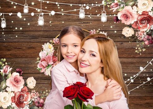 7x5ft Mother's Day Backdrop Mother's Day Brown Wooden Plank Backdrop Mother's Day Floral Photography Background Mother's Day Party Backdrop in Saudi Arabia