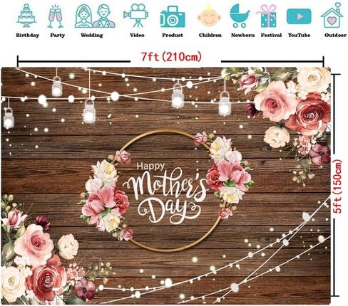 7x5ft Mother's Day Backdrop Mother's Day Brown Wooden Plank Backdrop Mother's Day Floral Photography Background Mother's Day Party Backdrop in Saudi Arabia