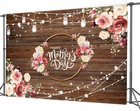 7x5ft Mother's Day Backdrop Mother's Day Brown Wooden Plank Backdrop Mother's Day Floral Photography Background Mother's Day Party Backdrop in Saudi Arabia
