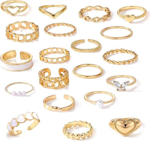 ZOVOLI Gold Ring Sets for Women, Bohemian Stackable Joint Finger Rings Pack 14k Gold Butterfly Pearl Love Circle Openwork Ring Sets for Teen Girls in Saudi Arabia