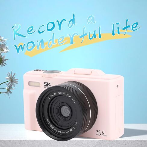 كاميرا رقمية POCREATION 5K للتصوير الفوتوغرافي WiFi 75MP Vlog Camera 5K HD Video 18X تكبير رقمي 3.0 بوصة 180 درجة شاشة قابلة للطي مع فتحة F3.2 للبث المباشر عبر الإنترنت in Kuwait