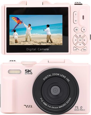 كاميرا رقمية POCREATION 5K للتصوير الفوتوغرافي WiFi 75MP Vlog Camera 5K HD Video 18X تكبير رقمي 3.0 بوصة 180 درجة شاشة قابلة للطي مع فتحة F3.2 للبث المباشر عبر الإنترنت in Kuwait