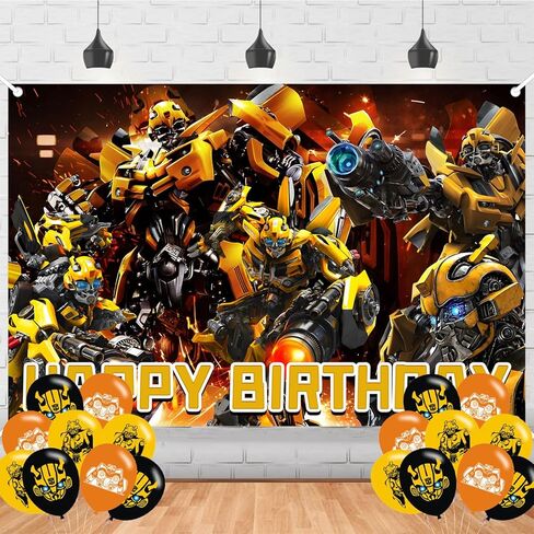 Bumblebee Birthday Decorations,Cartoon Robot Backdrops for Party Decorations Supplies,Anime Happy Birthday Banner Backdrop for Party Supplies (5x3ft) in Kuwait