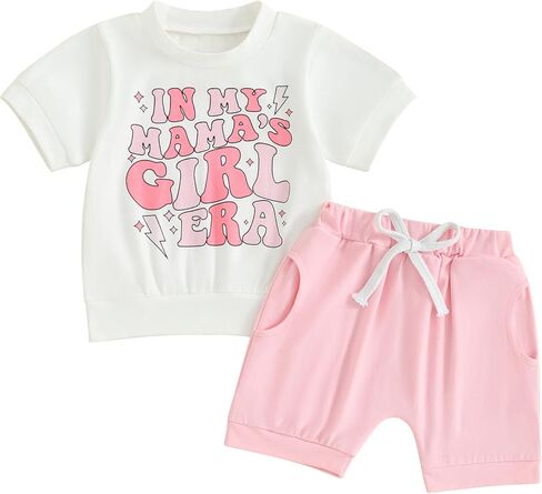 Ayalinggo Toddler Girl Summer Outfit In My Mama's Girl Era Short Sleeve T-Shirts Tops Active Shorts 2Pcs Baby Clothes Set in Kuwait