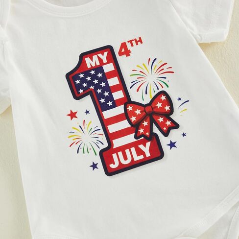 Baby Girl Fourth of July Outfit My 1st 4th of July Romper Ruffle Layered Skirt Shorts Headband Socks Cute Clothes in Saudi Arabia