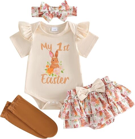 Baby Girl Fourth of July Outfit My 1st 4th of July Romper Ruffle Layered Skirt Shorts Headband Socks Cute Clothes in Saudi Arabia