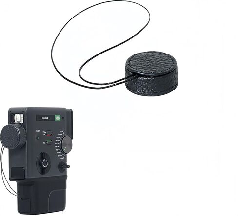غطاء عدسة جلدي متوافق مع سينما Fujifilm mini EVO - جلد طبيعي، وسادة من البولي يوريثان، 3.1 سم، يتضمن حبل (أسود) in Kuwait
