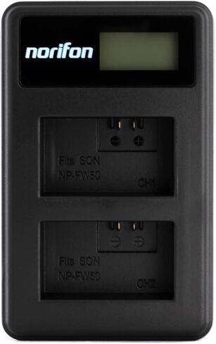 Norifon NP-FW50 شاحن USB LCD ثنائي القناة لسوني ألفا 6000، 5000، 5100، ILCE-6000، ILCE-7، NEX-5T، NEX-6، NEX-5R، NEX-7، NEX-5، NEX-3N، NEX-3، NEX-C3، SLT-A37 كاميرا وأكثر من ذلك in Kuwait