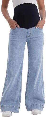 V VOCNI Women's Maternity Jeans Wide Leg Over The Belly Flare Pregnancy Jeans Loose Baggy Denim Pants with Pockets in Saudi Arabia