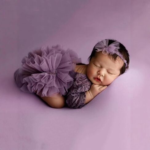 Newborn Photography Props Lace Romper Set with Matching Headband Infant Baby Girl Outfit for Photoshoot 0-1 Months in Saudi Arabia