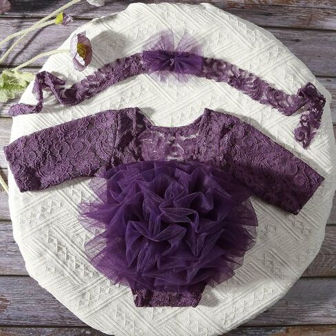 Newborn Photography Props Lace Romper Set with Matching Headband Infant Baby Girl Outfit for Photoshoot 0-1 Months in Saudi Arabia