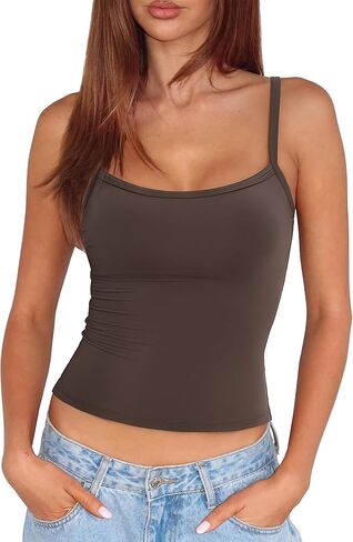 SUUKSESS Women Built in Bra Tank Tops Double Line Going Out Basic Square Neck Camisole Top in Saudi Arabia