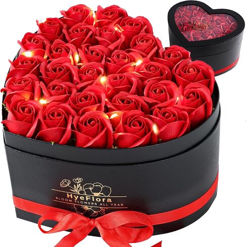 30pcs الورود الحمراء الاصطناعية في صندوق على شكل قلب ، ورود مزيفة الزهور الاصطناعية إلى الأبد روزها هدايا لزوجتها صديقاتها لأمي امرأة عيد ميلاد الجدة in Kuwait