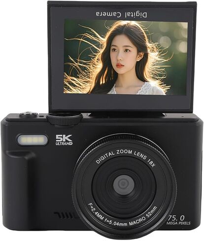 Digital Camera, 5K 75MP UHD WiFi Autofocus Camera with 3" 180 Flip Screen, 18X Digital Zoom, Built in Mic, for Photography Video (Black) in Saudi Arabia
