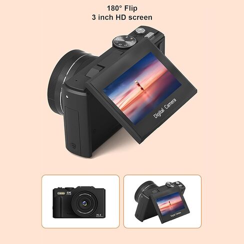 Digital Camera, 5K 75MP UHD WiFi Autofocus Camera with 3" 180 Flip Screen, 18X Digital Zoom, Built in Mic, for Photography Video (Black) in Saudi Arabia