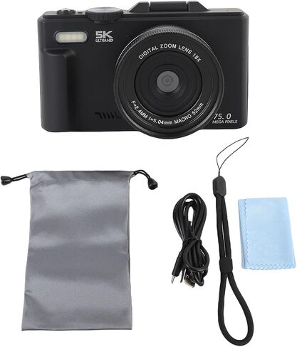 Digital Camera, 5K 75MP UHD WiFi Autofocus Camera with 3" 180 Flip Screen, 18X Digital Zoom, Built in Mic, for Photography Video (Black) in Saudi Arabia