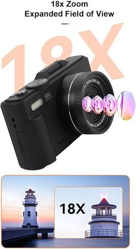 Digital Camera, 5K 75MP UHD WiFi Autofocus Camera with 3" 180 Flip Screen, 18X Digital Zoom, Built in Mic, for Photography Video (Black) in Saudi Arabia