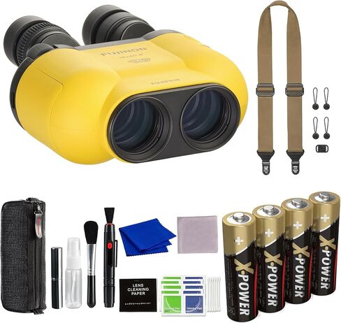 منظار Fujifilm Fujinon Techno-Stabi TS-X مقاس 14x40 لتثبيت الصورة، باللون الأصفر مع شريحة تصميم الذروة + 4 بطاريات AA من Ansmann + المزيد من الملحقات in Kuwait