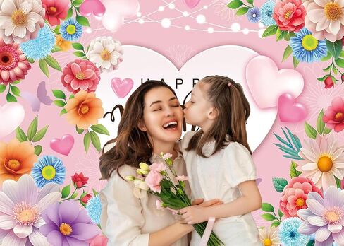 Happy Mother's Day Backdrop 7x5FT Pink Flowers Mothers Day Photography Background Thanks Mom Women Birthday Party Decorations Banner Supplies in Saudi Arabia