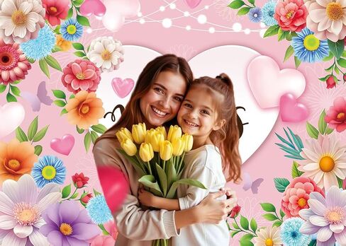 Happy Mother's Day Backdrop 7x5FT Pink Flowers Mothers Day Photography Background Thanks Mom Women Birthday Party Decorations Banner Supplies in Saudi Arabia