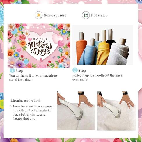 Happy Mother's Day Backdrop 7x5FT Pink Flowers Mothers Day Photography Background Thanks Mom Women Birthday Party Decorations Banner Supplies in Saudi Arabia