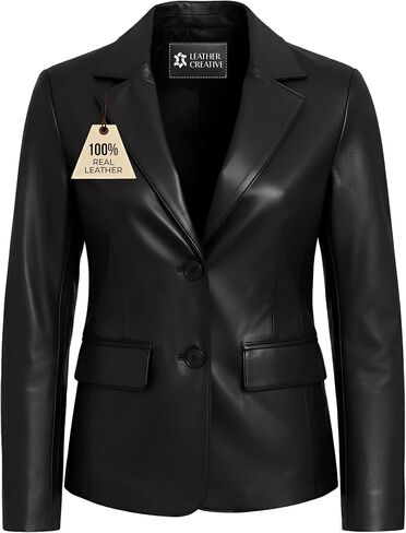 Lambskin Leather Blazer Women – Premium Women Leather Jacket with Notched Lapel, Long Sleeves, Flap Pockets in Saudi Arabia